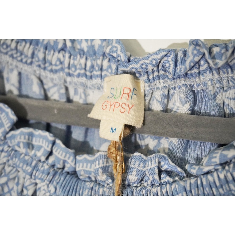 NWT Blue Milkmaid Cottage Cropped Blouse Off Shoulder Prairie Ruffle Sleeve M - Picture 4 of 8